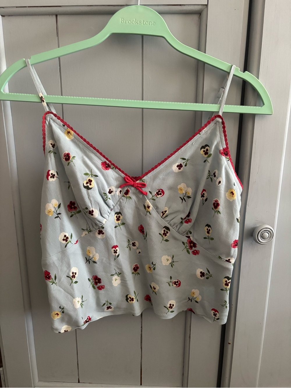 Gap x Doen Pale Blue Floral Satin Cami with Red Trim